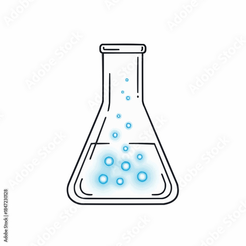 Glowing blue bubbles rising in laboratory flask