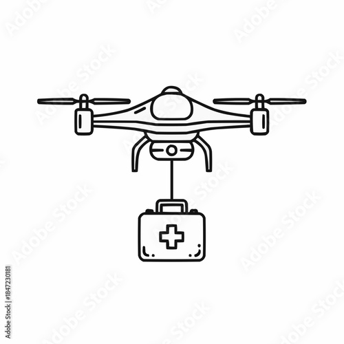 Drone delivering medical aid kit in emergency situation