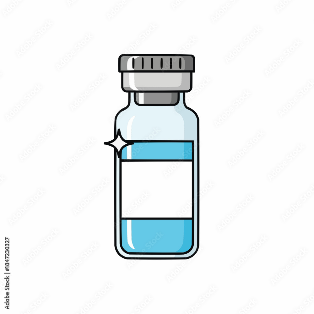 Fototapeta premium Medical vial with blue liquid and blank label