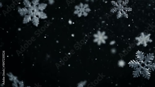 Delicate white snowflakes falling gently in a winter storm