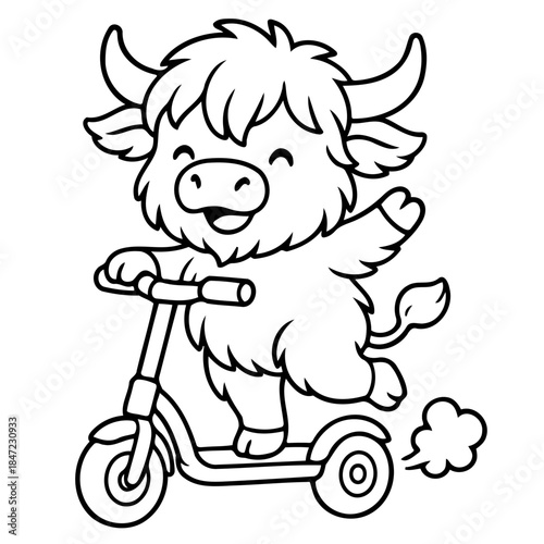 Zooming Yak: A cheerful yak, radiating pure delight as it fearlessly navigates the world on a scooter, a picture of carefree abandon.