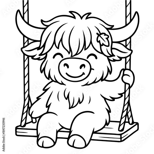 Highland cow on a swing: A charming highland cow enjoys a carefree moment on a swing, bringing smiles.