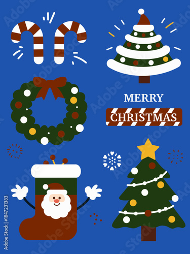 christmas card with christmas tree. Clipart for Merry christmas day