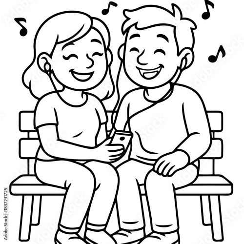 Harmony in Melody: A couple is depicted sharing a moment of togetherness, each with a single earbud plugged into a phone, enjoying the sounds together. Capturing the sense of intimacy