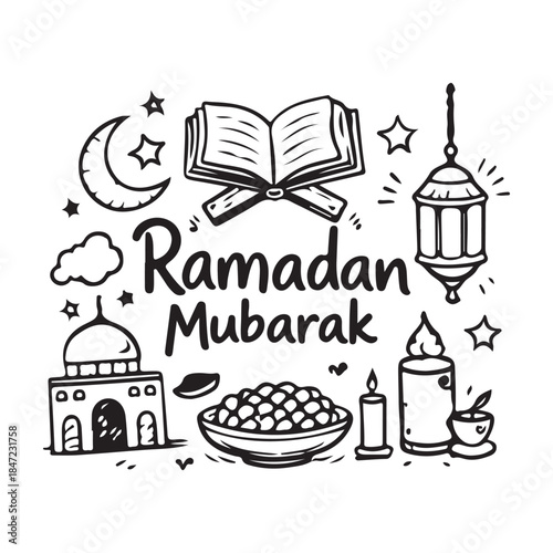 Festive hand drawn Ramadan design for celebrating the holy fasting month