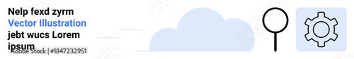 Cloud with lines indicating motion, magnifying glass, and gear. Ideal for data analysis, optimization, technology, cloud services, digital tools, research simple landing page