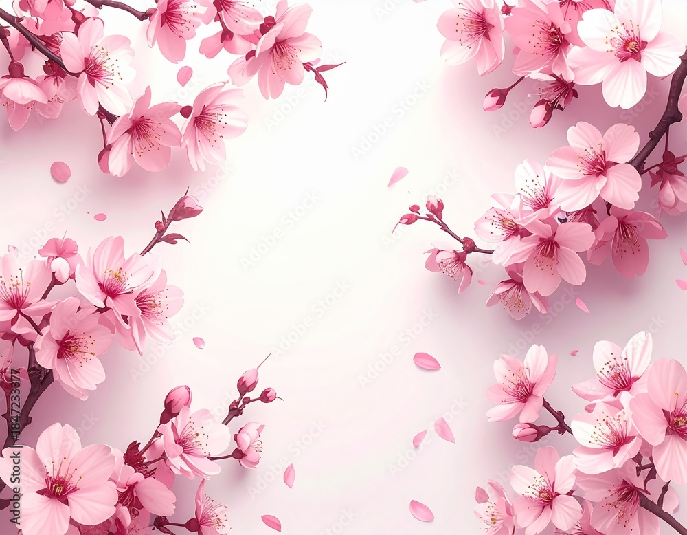 Fototapeta premium サクラと花びらの壁紙 イラスト