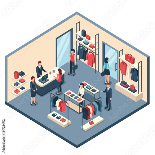 Clothing Store with Customers and Staff.