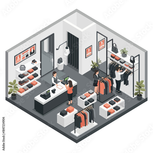 Clothing Store with Customers and Sales Staff.