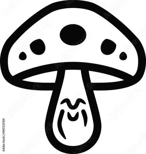Black and White Illustration of a Toadstool Mushroom with Polka Dots on Cap