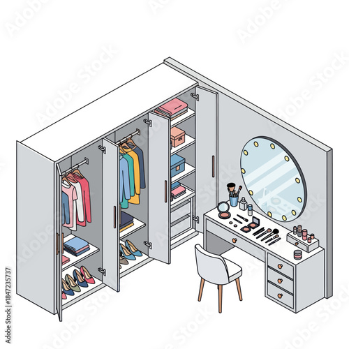Modern White Wardrobe with Makeup Station.