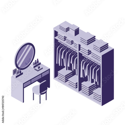 Isometric Illustration of Dressing Room Furniture.
