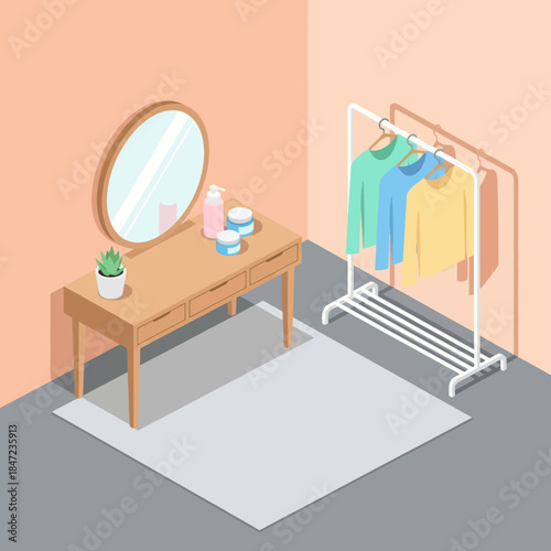 Clothing Rack and Dressing Table with Mirror.