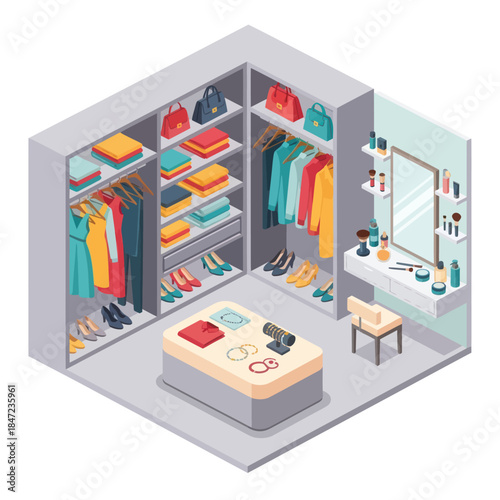 Modern Walk-in Closet with Organized Storage.