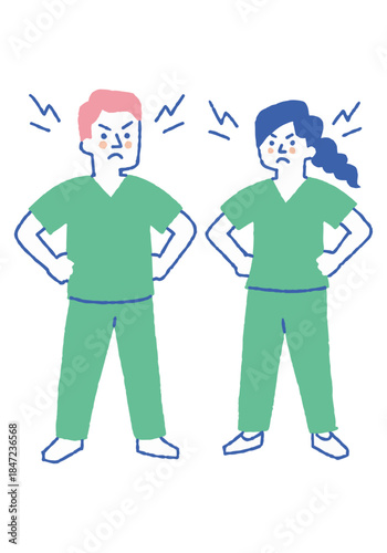 Angry Medical Professionals, Both Men and Women_Color