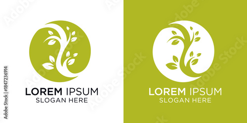 Logo design with tree and slogan on white and green backgrounds. Suitable for natural beauty logo. Natural beauty salon logo design