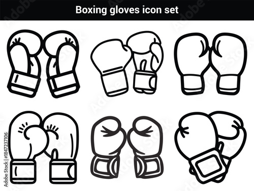 Variety of Black and White Boxing Glove Icons Showcasing Different Styles and Designs