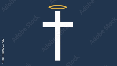Christian cross with a halo on a dark blue background