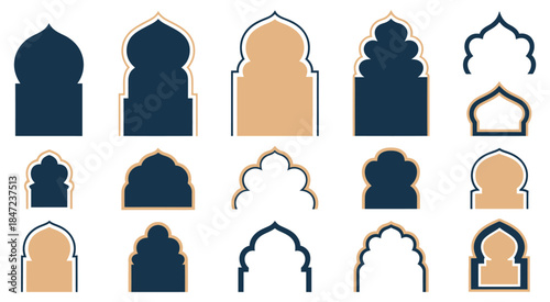 Islamic Arch Vector, featuring Moroccan arch shapes with intricate motifs and cultural decorative patterns, ideal for architectural designs