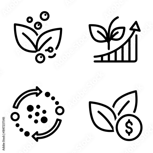 Eco-Friendly Business Concepts: Growth, Recycling, and Sustainable Investment Icons