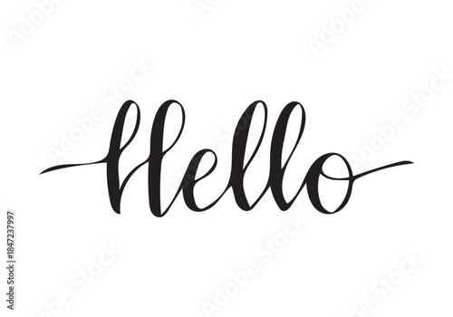 Hello text calligraphy and typography white template design.