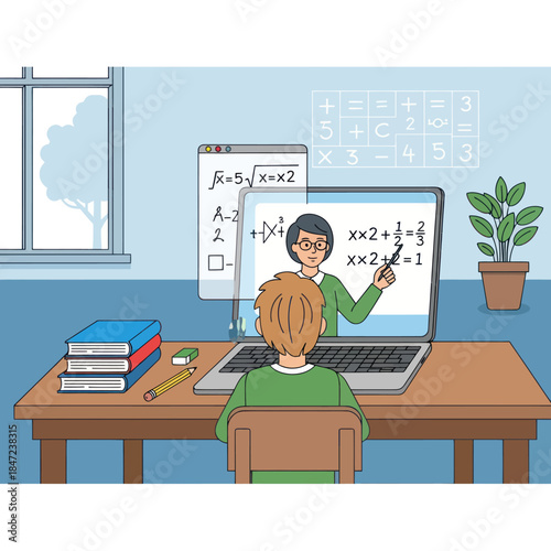 Teacher Explaining Math to Young Student.