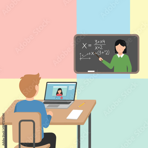 Student Learning Math Online with Teacher.