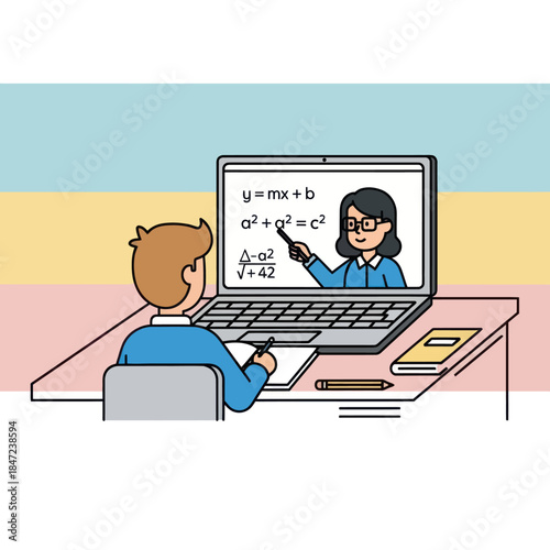 Student Learning Math Online with Teacher.