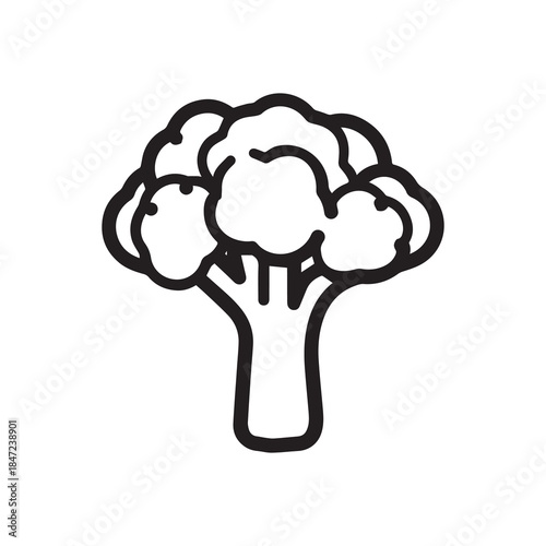 A black and white drawing of a broccoli icon illustration design.
