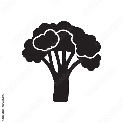 A black and white drawing of a broccoli icon illustration design.