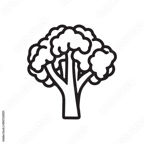 A black and white drawing of a broccoli icon illustration design.
