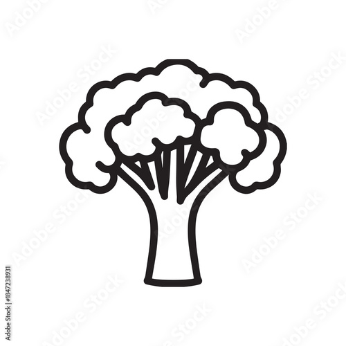 A black and white drawing of a broccoli icon illustration design.