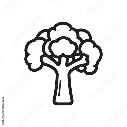 A black and white drawing of a broccoli icon illustration design.