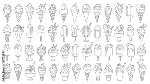 Collection of hand drawn ice cream illustrations in various forms