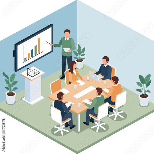 Business Colleagues Discussing Project in Meeting Room.