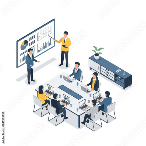 Business Professionals Discussing Data on Whiteboard.