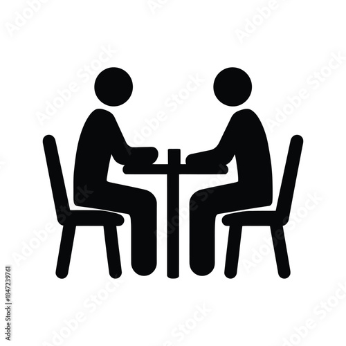 Two simplified human figures are seated at a small table, viewed directly on a transparent background