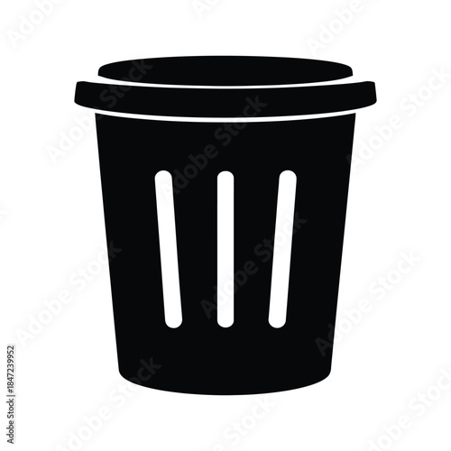 Simple black bucket icon with rounded handle isolated on white background