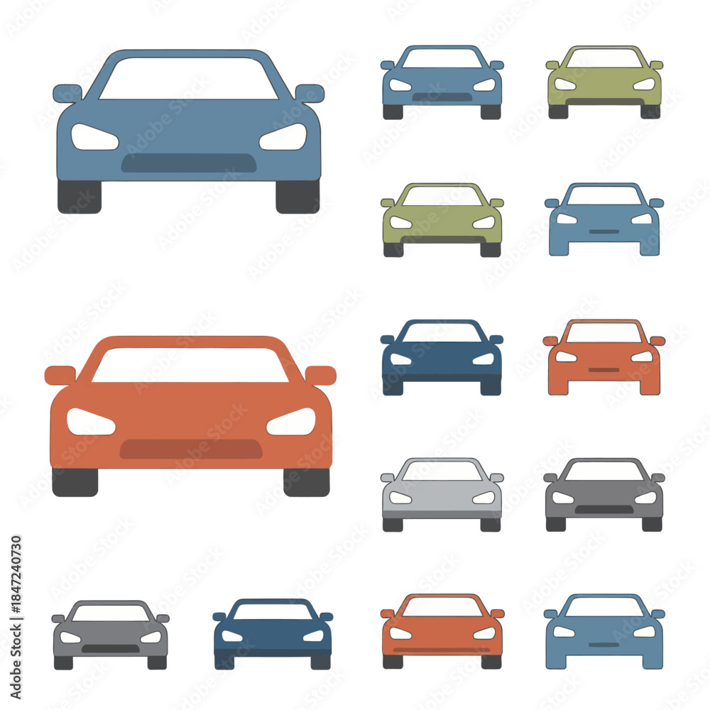 Fototapeta premium Collection of Various Colored Car Illustrations.