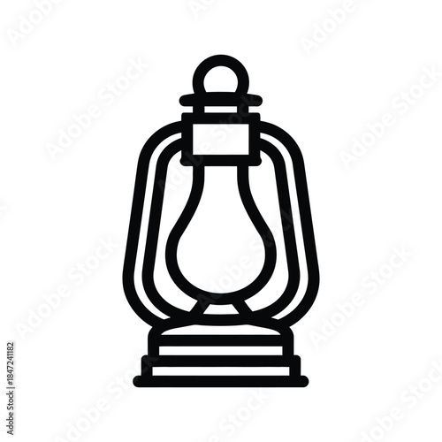 An outline icon shows a vintage camping lantern standing on a white background