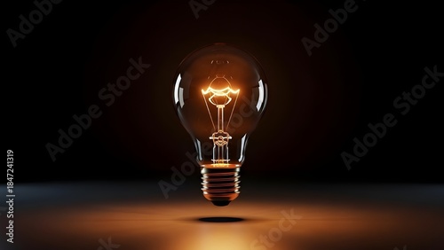 Glowing Light Bulb Symbolizing Creativity and Innovation on Dark Background with Copy Space, Generative AI