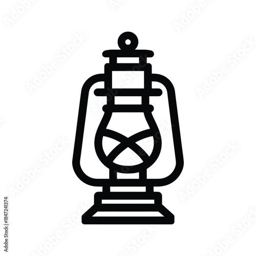 Black line art shows a vintage kerosene lantern on a white background