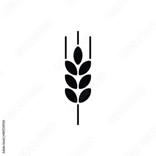Isolated minimalist black wheat stalk conveys nature and harvest theme on white background