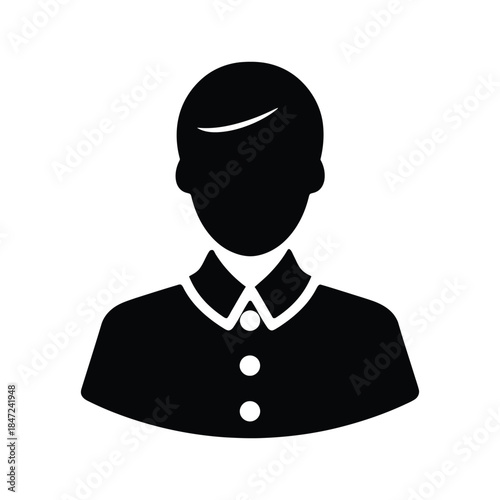 Silhouette of a person in a collared shirt with buttons against white background