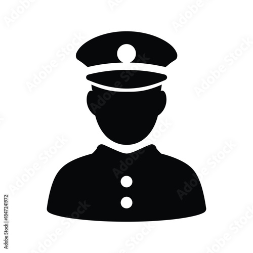 Silhouette of an authority figure with cap shows strong leadership isolated on white background