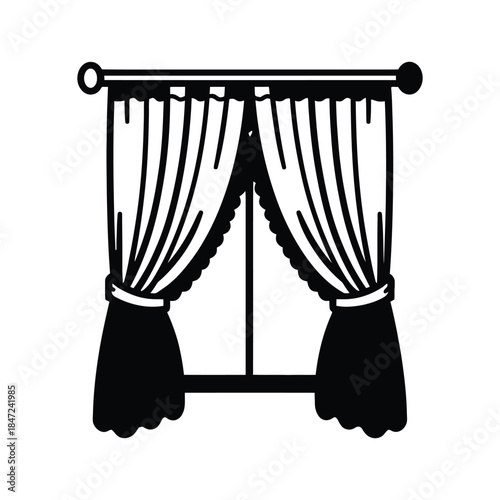 Silhouette window with curtains evokes a classic and elegant charm on white background