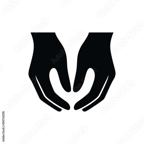 Two black hands in a protective gesture are shown on a white background