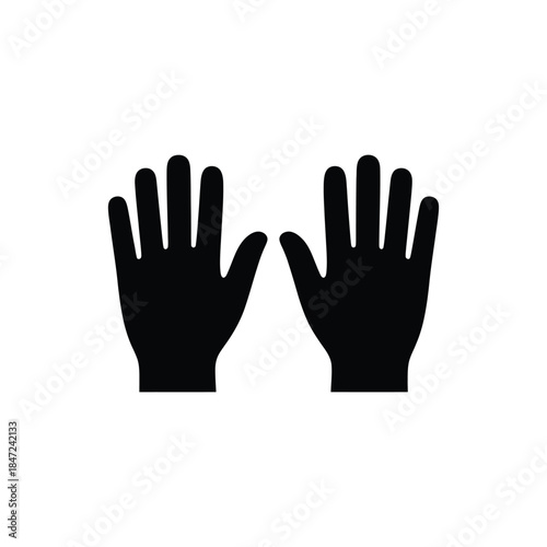 Two black human hands showing palms are displayed against a white background