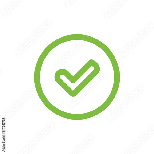 Green check mark in a green circle signifies approval on white backdrop