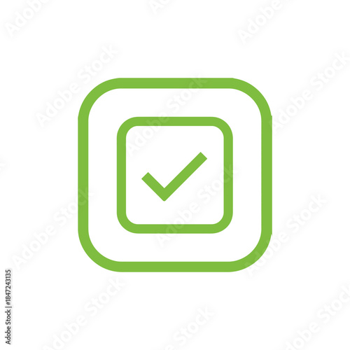 Green tick inside rounded square indicates approval on a transparent background for versatile usage